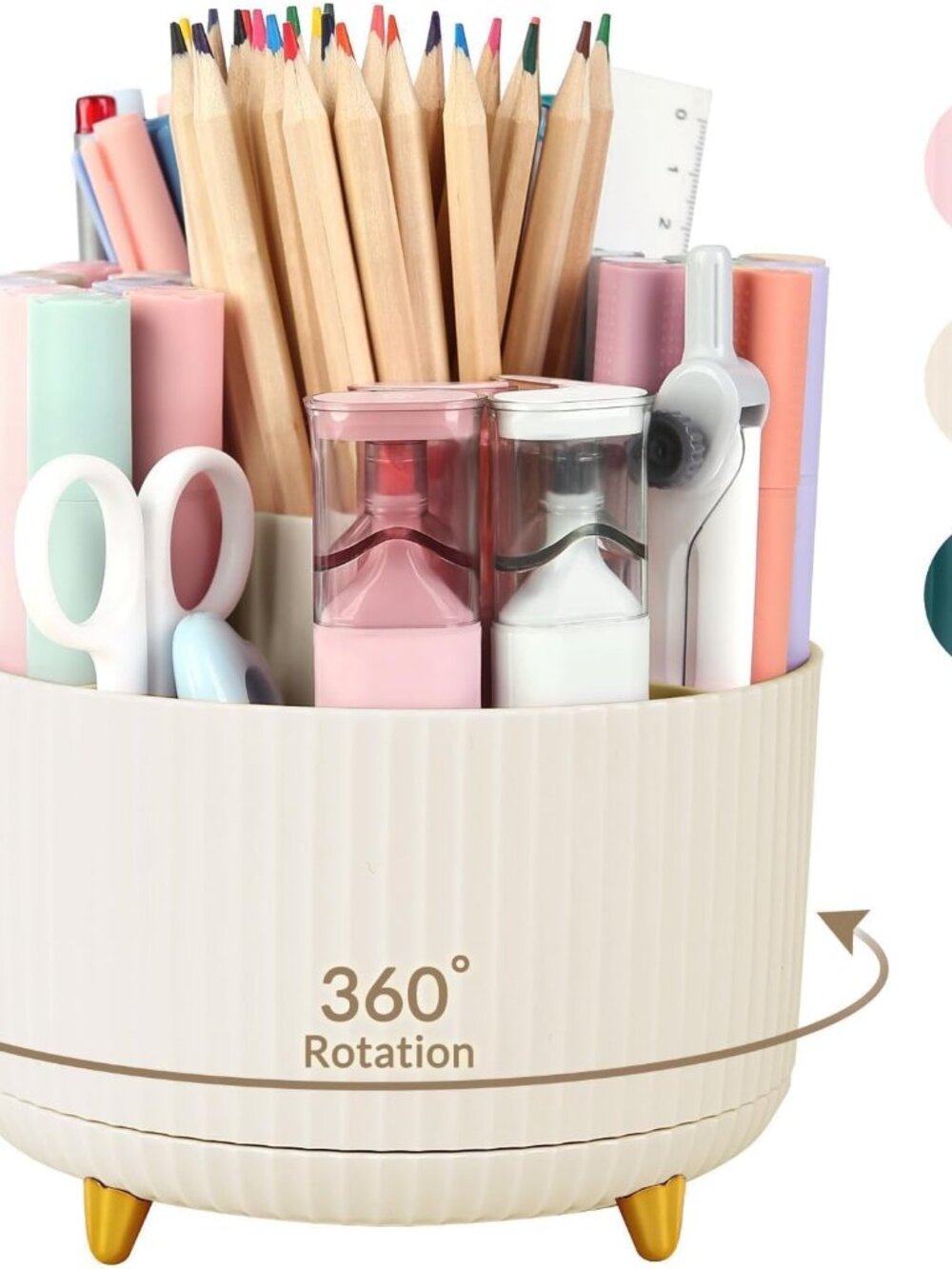 360 Rotating Plastic Desk Pen Organizer with 5 Slots, Dual-Purpose Art Supply Pe